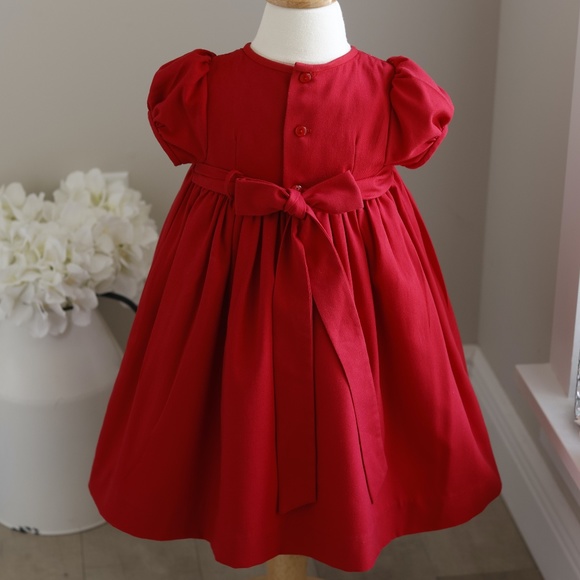Girls Red Smocked Dress Size 2T Embroidery Luli & Me Short Sleeve - Picture 5 of 5